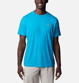 Turquoise Columbia PFG Skiff Horizon Short Sleeve Tech Men's T-Shirt | 13825QUWN