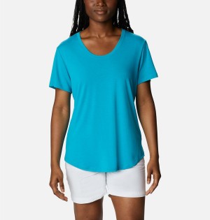 Turquoise Columbia PFG Slack Water Knit II Women's T-Shirt | 65248LRAX