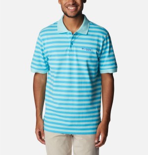 Turquoise Columbia PFG Super Bonefish Pique Men's Polo Shirt | 24315UBVK