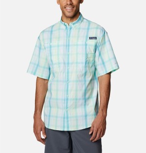 Turquoise Columbia PFG Super Tamiami Short Sleeve Men's Shirt | 07836MHNZ