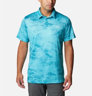 Turquoise Columbia PFG Super Terminal Tackle Men's Polo Shirt | 30482IOQN