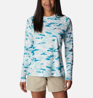 Turquoise Columbia PFG Super Tidal Long Sleeve Women's T-Shirt | 53418ACOQ