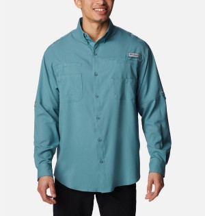 Turquoise Columbia PFG Tamiami II Long Sleeve Men's Shirt | 71258JOYR