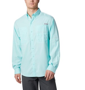 Turquoise Columbia PFG Tamiami II Long Sleeve Men's Shirt | 83479UAMG