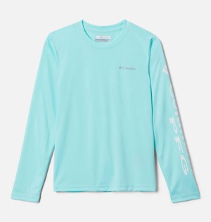 Turquoise Columbia PFG Terminal Tackle Long Sleeve Kids' T-Shirt | 80914NEIJ