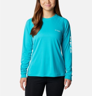 Turquoise Columbia PFG Tidal II Long Sleeve Women's T-Shirt | 17286DPGF