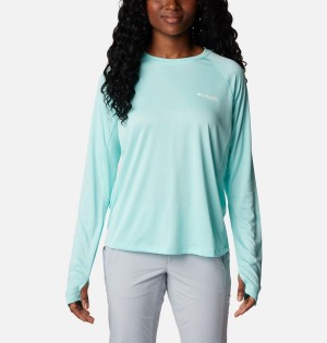 Turquoise Columbia PFG Tidal Vent Long Sleeve Women's T-Shirt | 69204GVWU