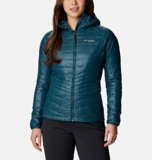 Turquoise Columbia Platinum Peak Hooded Women's Puffer Jacket | 83417UQSW