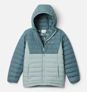 Turquoise Columbia Powder Lite Hooded Kids' Jacket | 56817DHTS