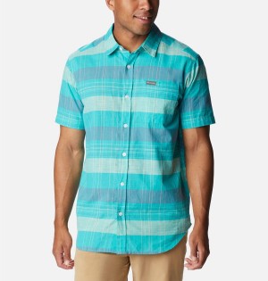 Turquoise Columbia Rapid Rivers Novelty Short Sleeve Men's Shirt | 61483JEAQ