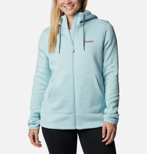 Turquoise Columbia Sweater Weather Sherpa Full Zip Hooded Women's Fleece Jacket | 56412CPHO