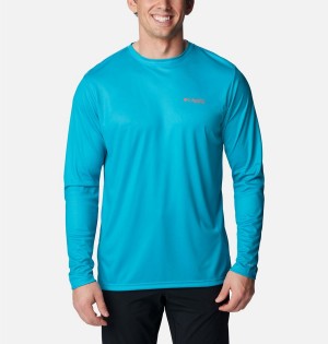 Turquoise Columbia Terminal Tackle PFG Fish Flag Long Sleeve Men's T-Shirt | 62153LDKY