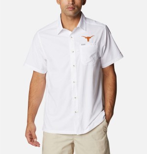 White Columbia Collegiate PFG Slack Tide Camp - Texas Men's Shirt | 60451SRJZ