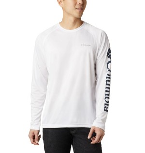 White Columbia Fork Stream Long Sleeve Men's T-Shirt | 17952TUFH