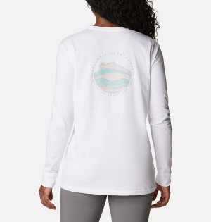 White Columbia North Cascades Back Graphic Long Sleeve Women's T-Shirt | 31672DSGP