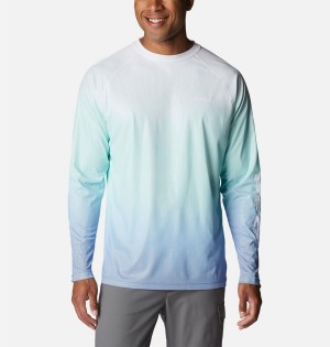 White Columbia PFG Terminal Deflector Printed Long Sleeve Men's T-Shirt | 15628FGIU