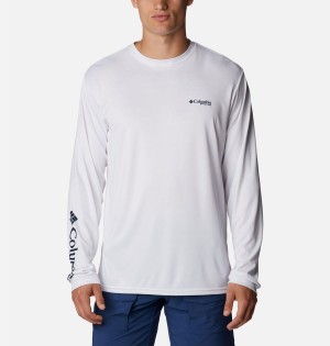 White Columbia PFG Terminal Tackle Fish Star Long Sleeve Men's T-Shirt | 10573CNVT