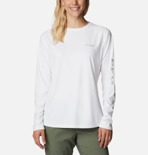 White Columbia PFG Tidal Deflector Long Sleeve Women's T-Shirt | 17306XPNR