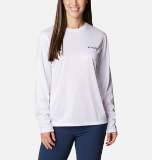 White Columbia PFG Tidal Tri-Sail Long Sleeve Women's T-Shirt | 79605HZLC