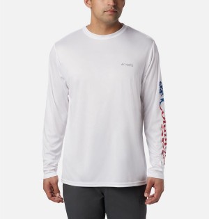 White Columbia Terminal Tackle PFG Logo Print Long Sleeve Men's T-Shirt | 70631NLMO