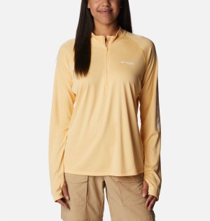 Yellow Columbia PFG Tidal Quarter Zip Long Sleeve Women's T-Shirt | 38016IFXO