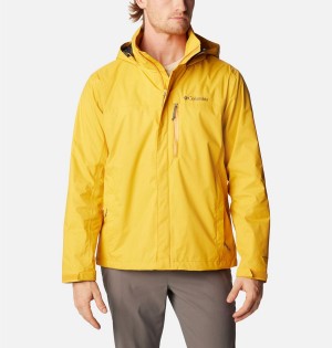 Yellow Columbia Pouration Men's Rain Jacket | 56219GIDB