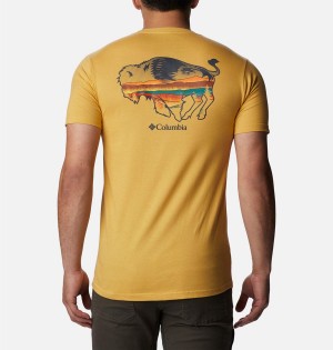 Yellow Columbia Rusher Graphic Men's T-Shirt | 28536QRYG