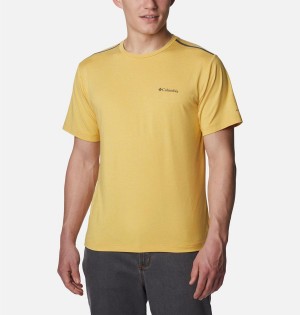 Yellow Columbia Tech Trail Crew Neck Men's T-Shirt | 14756JVCA