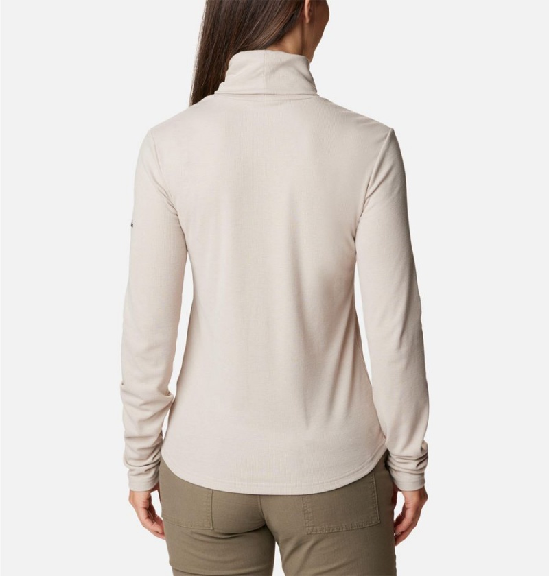 Beige Columbia Boundless Trek Ribbed Turtleneck Long Sleeve Women's T-Shirt | 80536IWDT