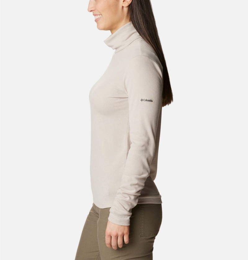 Beige Columbia Boundless Trek Ribbed Turtleneck Long Sleeve Women's T-Shirt | 80536IWDT