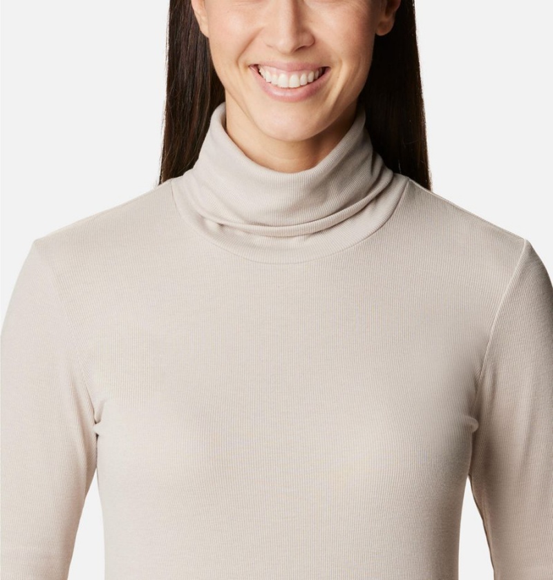 Beige Columbia Boundless Trek Ribbed Turtleneck Long Sleeve Women's T-Shirt | 80536IWDT