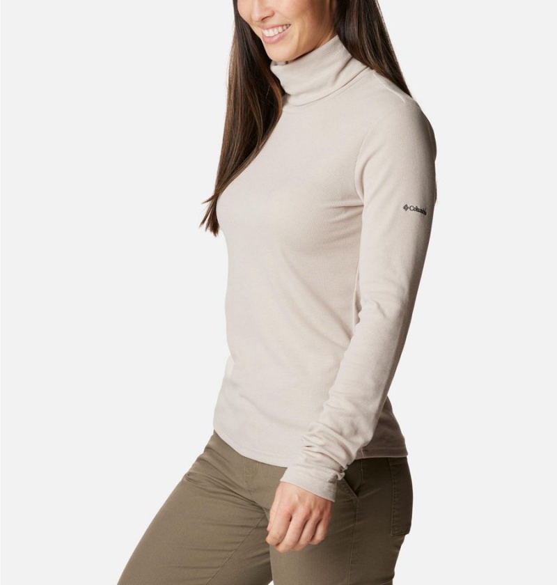 Beige Columbia Boundless Trek Ribbed Turtleneck Long Sleeve Women's T-Shirt | 80536IWDT