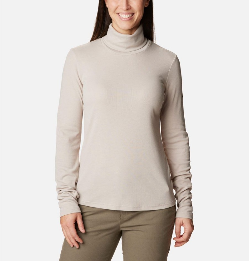 Beige Columbia Boundless Trek Ribbed Turtleneck Long Sleeve Women\'s T-Shirt | 80536IWDT