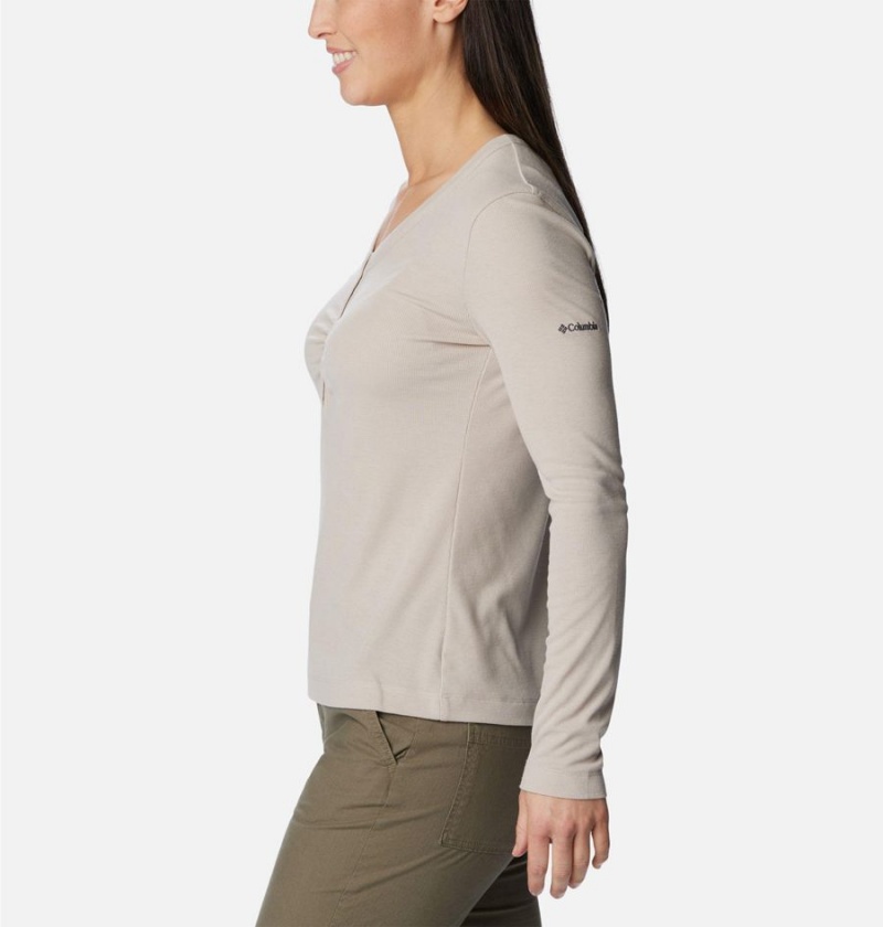 Beige Columbia Calico Basin Ribbed Long Sleeve Women's T-Shirt | 36179HKPX