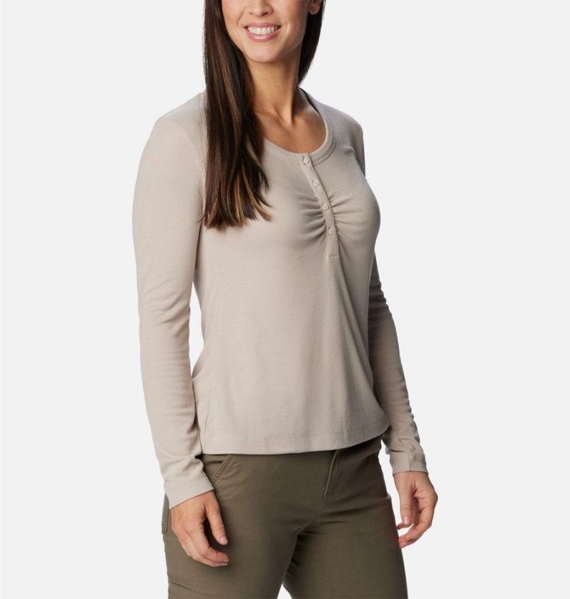 Beige Columbia Calico Basin Ribbed Long Sleeve Women's T-Shirt | 36179HKPX