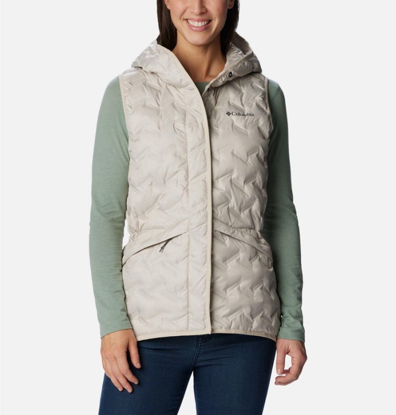 Beige Columbia Delta Ridge Hooded Women\'s Vest | 14253WJSL