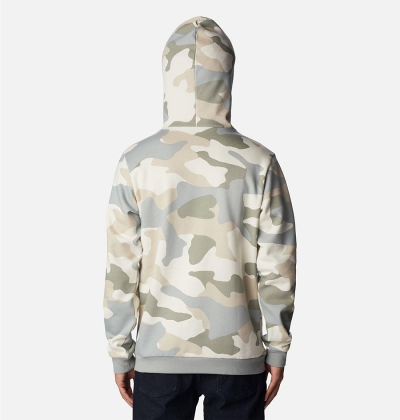 Beige Columbia Logo Printed Men's Hoodie | 46239JZYK