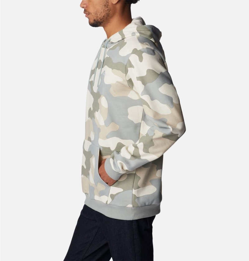 Beige Columbia Logo Printed Men's Hoodie | 46239JZYK