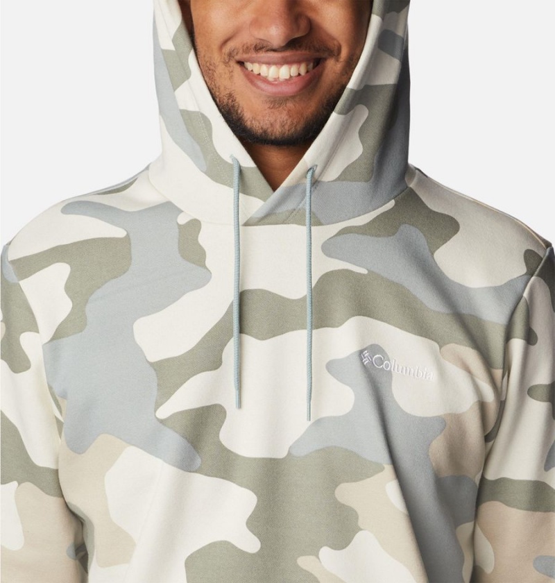 Beige Columbia Logo Printed Men's Hoodie | 46239JZYK