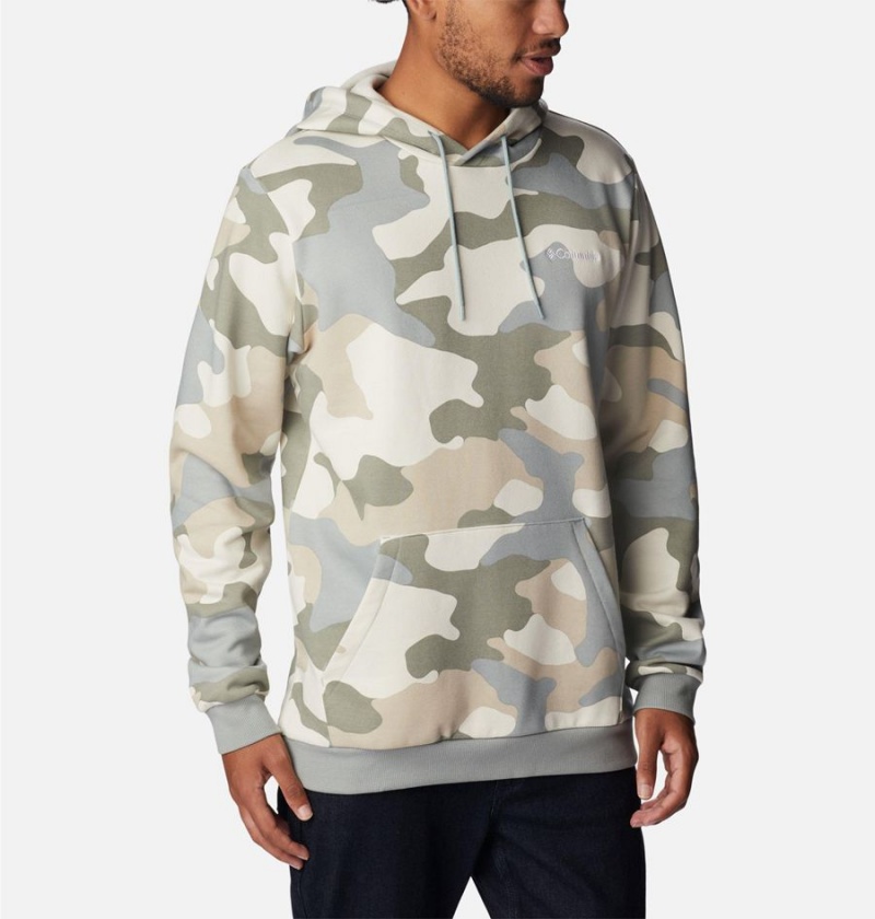 Beige Columbia Logo Printed Men's Hoodie | 46239JZYK