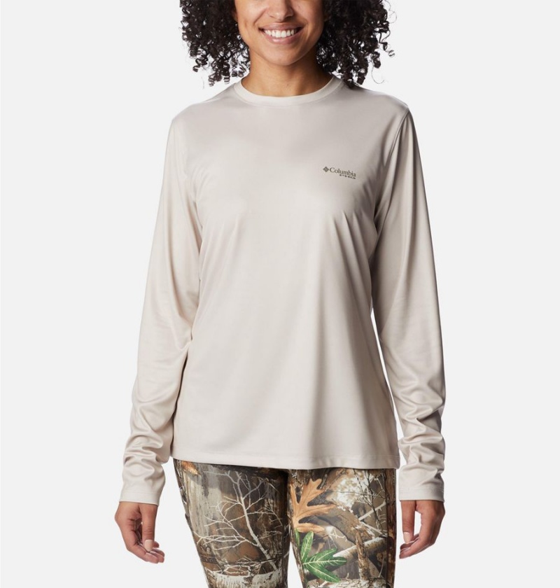 Beige Columbia PHG Tough Shot Graphic Long Sleeve Women's T-Shirt | 36804IMNZ