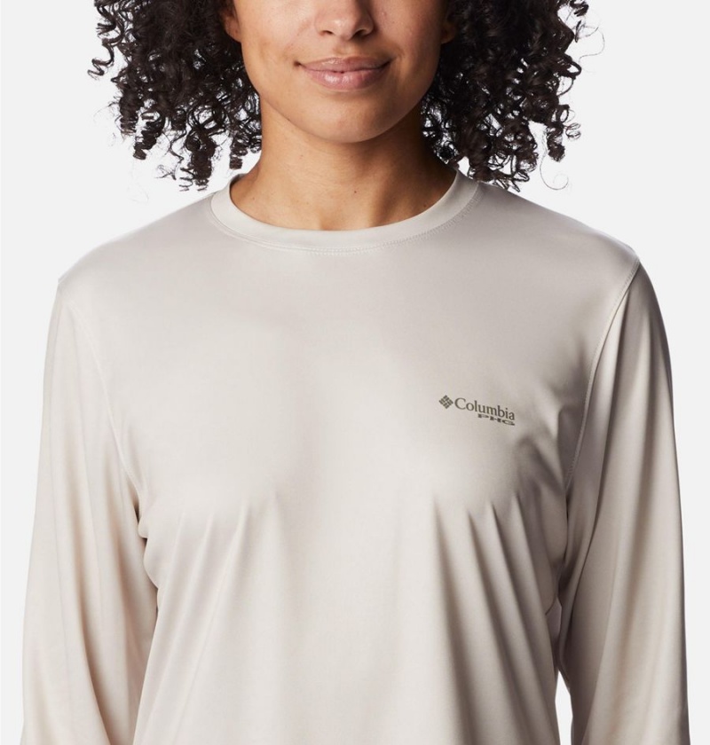 Beige Columbia PHG Tough Shot Graphic Long Sleeve Women's T-Shirt | 36804IMNZ