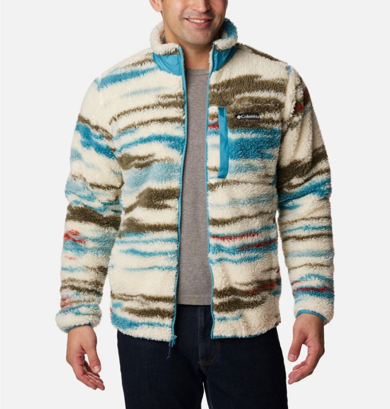 Beige Columbia Winter Pass Printed Men's Fleece Jacket | 95740QHKS