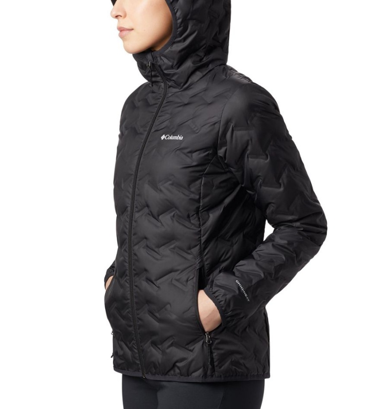 Black Columbia Delta Ridge Hooded Women's Puffer Jacket | 34521BGIO