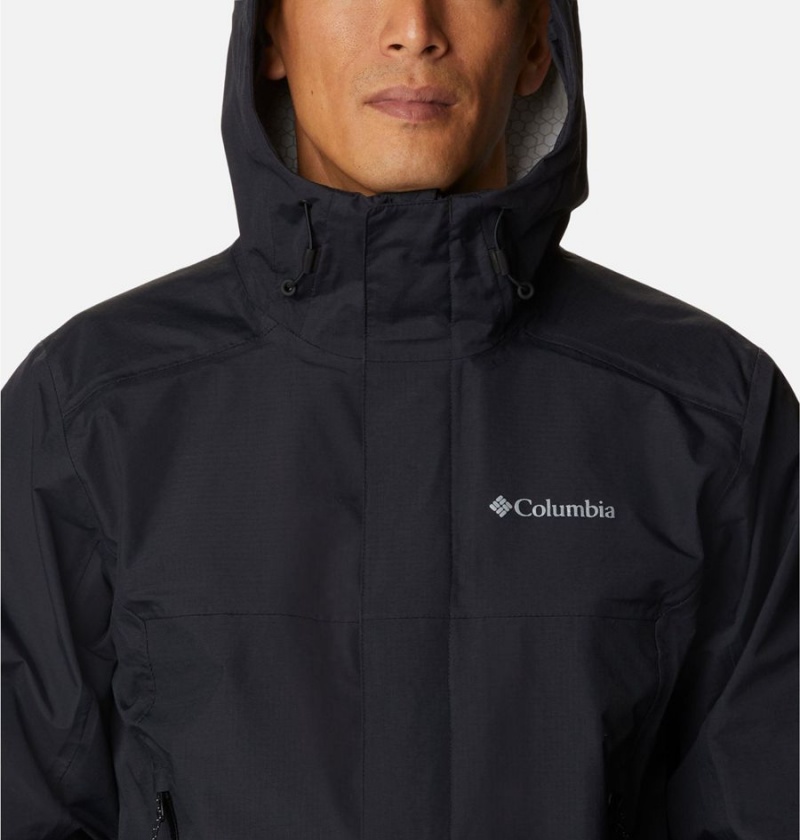 Black Columbia Discovery Point Shell Men's Rain Jacket | 06752QUEX