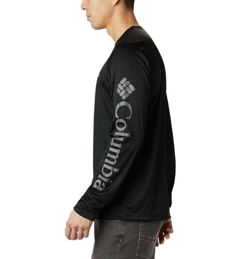 Black Columbia Fork Stream Long Sleeve Men's T-Shirt | 06425EWSF