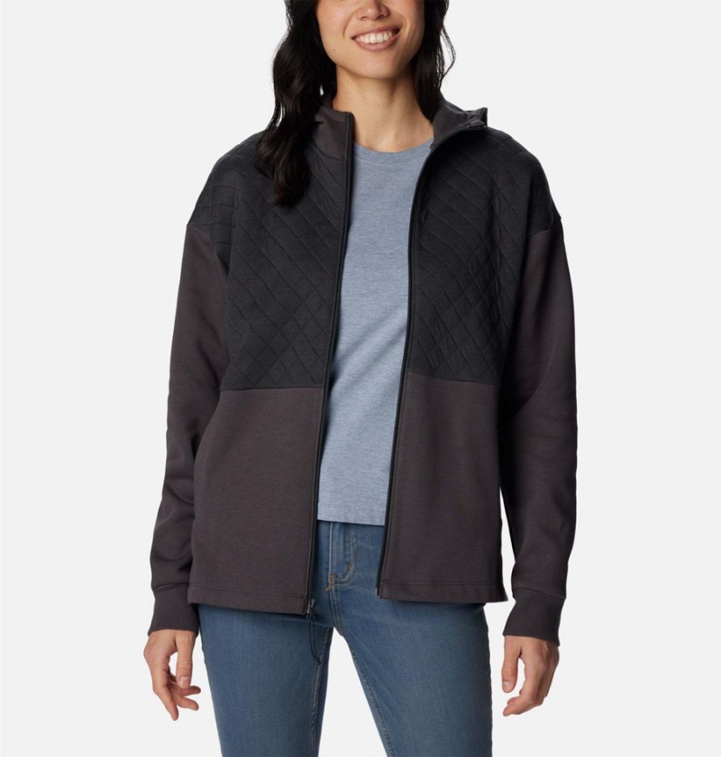 Black Columbia Hart Mountain Quilted Hooded Full Zip Women's Fleece Jacket | 16840TIPE