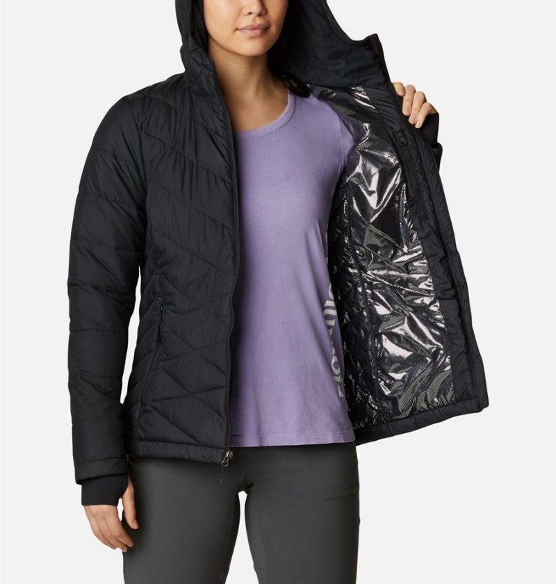 Black Columbia Heavenly Hooded Women's Puffer Jacket | 03752NEDU