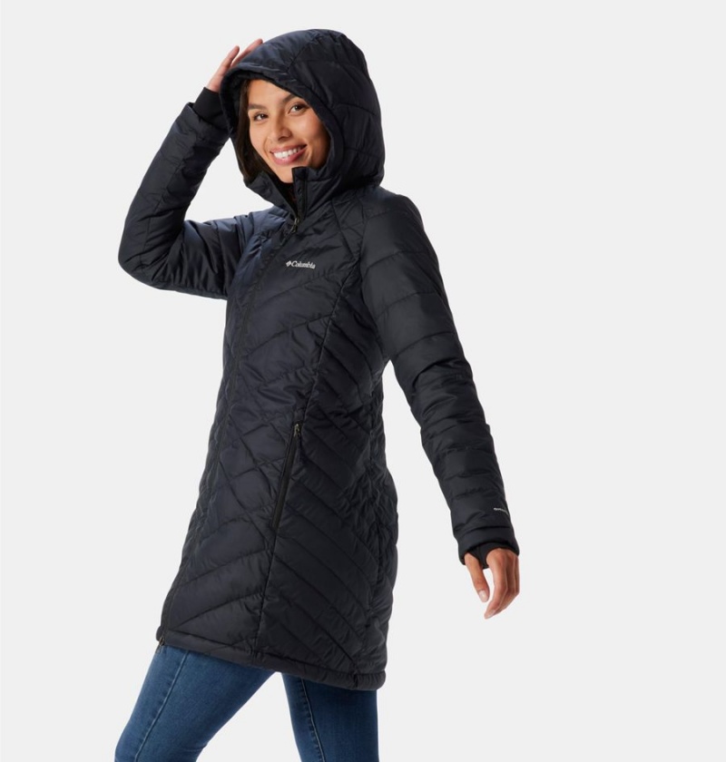 Black Columbia Heavenly Long Hooded Women's Puffer Jacket | 01528DGEZ