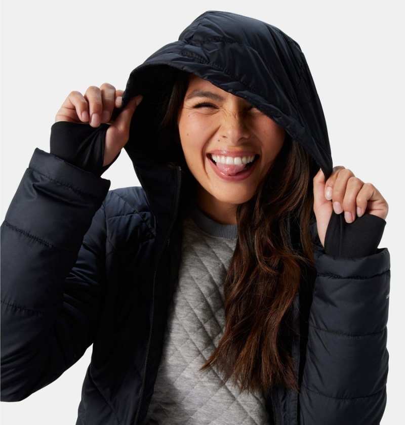 Black Columbia Heavenly Long Hooded Women's Puffer Jacket | 01528DGEZ